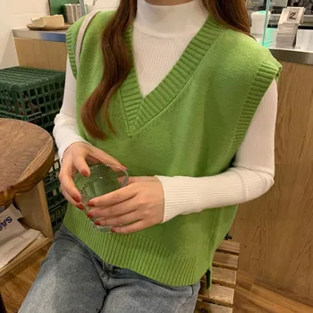 Kobiety Dziki, kamizelka codzienne koreański styl dziewczyny temat hedging V-neck sweter strój topy
