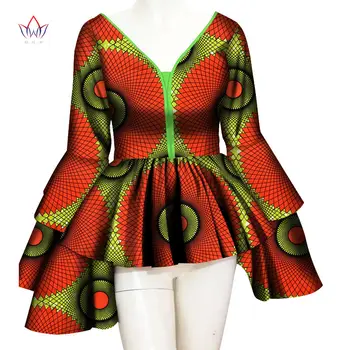 Ankara Afrykański print wosk koszula dla kobiet дашики z długim rękawem Afryki odzież plus size tradycyjna afrykańska odzież WY6232