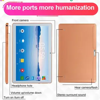 KT107 Plastic Tablet 10.1 Inch Large Screen Android 8.10 Version Fashion Portable Tablet 8G+64G Gold Tablet