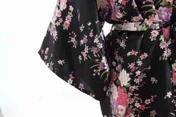 2018 Nowe Damska Satynowa Krótka Koszula Nocna Sakura Kwiat Kimono Szlafrok Szlafrok Kwiatowy Piżamy Ślubne Panny Młodej Suknia Sukienka Wieczorowa