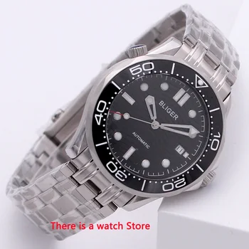 Bliger 41 mm automatyczne zegarki męskie bransoleta ze stali szlachetnej szafirowe szkło światła wodoodporny kalendarz zegarek Mechaniczny mężczyzn