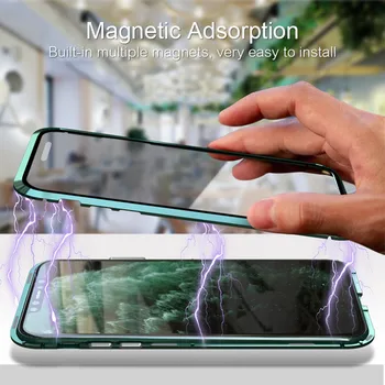 Metalowy magnetyczny адсорбционный flip etui dla iPhone 12 Mini 11 Pro XS MAX XR 8 7 6 S 6 Plus przezroczysty szklany dwustronny pokrowiec magnetyczny