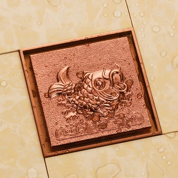 Retro różowe złoto stałe mosiądz, 100 x 100 mm kwadratowy anty-zapach podłogowy odpływ łazienka, prysznic śliwek