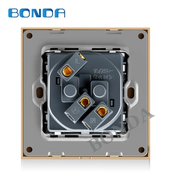 BONDA French standard white black gold crystal glass/plastic panel AC 110 250V 16A wall power socket 2100ma wall power socket