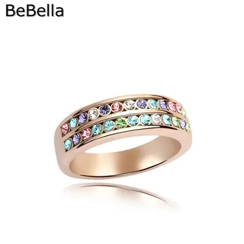BeBella pozłacany pierścień z warstwy czeskimi kryształami dla dziewczyn kobiet prezent na boże Narodzenie