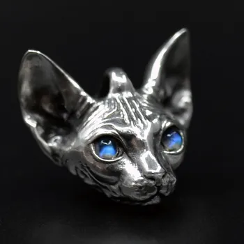Nowy solidny czysty srebrny wisiorek kot próby 925 dla kobiety kamień księżycowy oczy безволосая kot para oryginalny wisiorek srebrny kreatywny prezent
