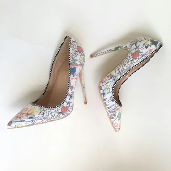 Keshangjia Plus woman shoes 2018 girls sexy high heels printed multi colors stilettos 12-10-8cm buty ślubne