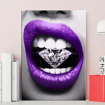 Płótno Malarstwo Skandynawskie Wzory Fioletowe Usta Sexy Wystrój Domu Plakaty Ścienne Pracy Sypialnia Modułowe Wargi Zdjęcia Dekoracje Do Domu