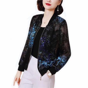 Plue Size 3XL Bomber Jacket Women 2021 Korea Summer Women Print Lace Basic Jacket cienkie damskie eleganckie kurtki roleta odzież