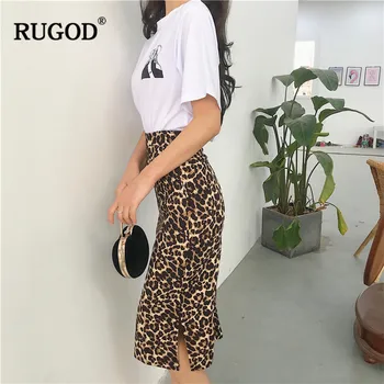 RUGOD 2019 moda Leopard Bodycon spódnica-ołówek dla kobiet szczupła wysoka elastyczna długa spódnica bandaż spódnica Saia Befree faldas mujer