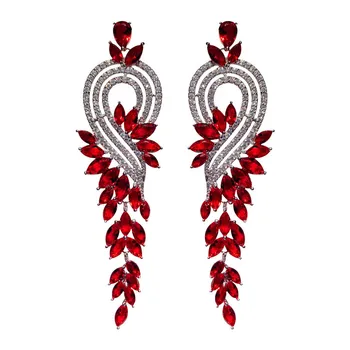 S925 Srebro Rocznika Kolczyki Drop Dla Kobiet Granat Czerwony Cyrkonia Długie Kolczyki Wykwintne Biżuteria Bijoux Ślubne