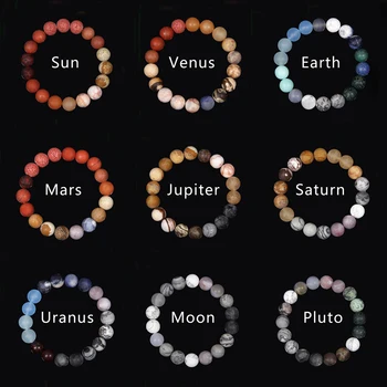 Wszechświat osiem planet bransoletka mężczyźni kamień naturalny układ Słoneczny koraliki bransoletki dla kobiet biżuteria yoga chakra kochanek niebieskie bransoletki
