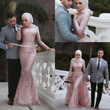 Eleganckie Muzułmańskie Suknie Wieczorowe Syrena Z Długim Rękawem Koronki Islamski Dubaj, Arabia Saudyjska Długa Suknia Wieczorowa