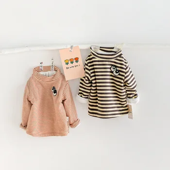 MILANCEL 2020 plac bluzka koszula w paski dla niemowląt chłopców golf dla dzieci dziewczyn podstawowa odzież zimowa futro podszewka ubrania dla dziewczyn