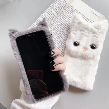 Miękkie futro pluszowy pokrowiec na Xiaomi Redmi Note 6 Pro pokrywa ciepła zima dla Redmi Note6 Pro 6.26 cali etui ładny kot podstawka do telefonu