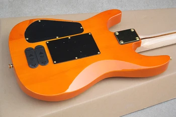 Darmowy transport, pomarańczowy 6-sekcję ciągu gitara elektryczna, 3 pickupa, złota sprzęt, indywidualne