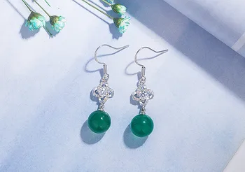 Zielony jade szmaragd Cyrkon kamienie diamenty zwisają wiszące kolczyki dla kobiet, vintage, moda biżuteria srebrna kolor argent brincos
