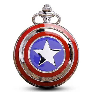 Retro Kapitan Ameryka zegarek łańcuch naszyjnik wisiorek Nowoczesny Dla kobiet, mężczyzn Pokcet zegar dla dzieci prezenty Reloj De Bolsillo