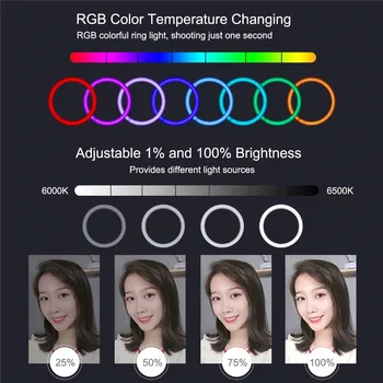 12-calowy Ring RGB Light LED Bluetooth APP pilot zdalnego sterowania regulowany Tęczowy Ringlight z podstawką do telefonu do makijażu YouTube Video