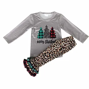 Boże narodzenie dziewczyny z długim rękawem, stroje leopard print zimowe zestawy odzież dziecięca dla dziewczynek