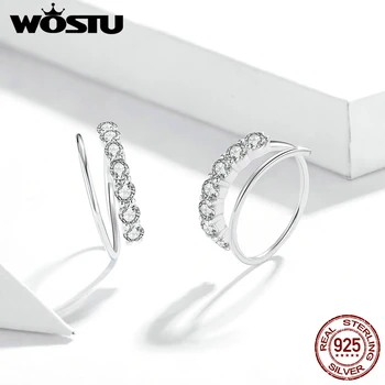 WOSTU 2020 nowa dostawa geometria uszy klip 925 srebro jasne Cyrkon prosta linia kolczyki dla kobiet moda biżuteria CQE931