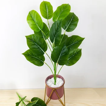 55 cm 12 goli sztuczne rośliny gałąź tropikalna palma liście fałszywe zielone liście prawdziwe dotykowe z tworzyw sztucznych liści do dekoracji domu