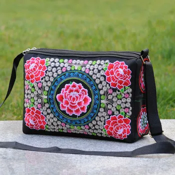 Narodowa haft damska torba podróżna!Piękne kwiatowe haftowane torby damskie na ramię i przez ramię Multi Vintage Three layers Carrier