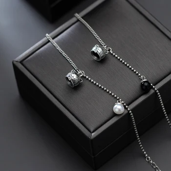 Модиан ładny kot perły 925 srebro retro bransoletka dla kobiet prezent nieregularne długie łańcuchy bransoletka oryginalna biżuteria