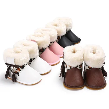 Zima 0-1 lat dziecko plus, odzież ciepłe pędzelka leopard print rakiety śnieżne gumowe dno antypoślizgowe buty dla Dzieci dla dzieci