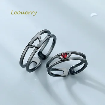 Leouerry oryginalny czerwony Cyrkon wampir para pierścień 925 srebro próby twórcze gotycki otwarcie pierścienia dla miłośników biżuterii prezent