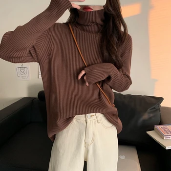 Kolor czarny biały damskie jesienne ubrania koreański dzianiny swetry dla kobiet, swetry z golfem 2020 zimowa odzież A6579