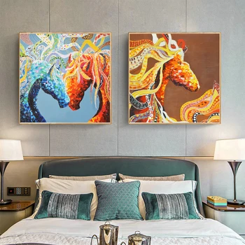 Kolorowe Konie Płótnie Obrazy Olejne Malarstwo Abstrakcyjne Ścienne Artystyczne Plakaty I Reprodukcje / Salon Zwierzęta Plakaty Ścienne Dekoracja