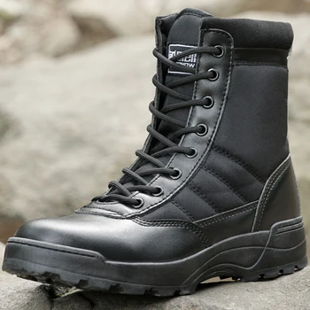 Mężczyźni czarne taktyczne wojskowe, wojskowe buty oddychająca skórzana siatka wysoki top casual pustynia robocza obuwie męskie siły specjalne kostki buty bojowe