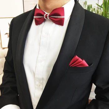 Krawat, muszka dla mężczyzn jedwabna wesele w luksusowym stylu handmade diamentowy krawat oryginalny design marki nowy krawat retro motyl chusteczkę zestaw dla biznesu