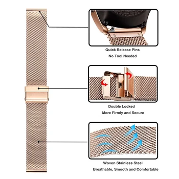 Snap buttonMilanese Metal Watchband For Huami Amazfit Bip / GTS Stainless Steel, Slide Fastener Watch Band Wristband pasek