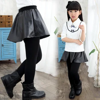 Legginsy Dla Dziewczynek Dzieci Dziewczyna Spodnie Spódnica Fałszywe Z Dwóch Części Plus Aksamit Grube Ciepłe Ubranie Na Zewnątrz Spodnie 110-150 Wysokiej Jakości