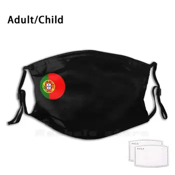 Portugalia Usta Maska Czarna Maska Do Twarzy Dorosłych Dzieci Wielokrotnego Użytku Pm2.5 Filtr Twarz Czarny Usta Usta Flaga Portugalia Liść Klonu Czarny Cool
