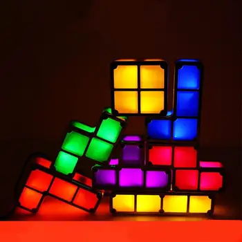 DIY Tetris Puzzle Light Stackable LED lampa stołowa konstruktywny blok lampka nocna 3D retro gra wieża kontrolna dla dzieci kolorowe cegły zabawki