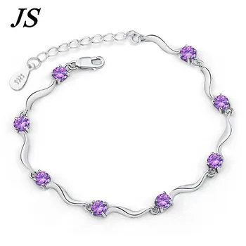 JS kobiece pierścień kort bransoletka Amatista Braclet dla kobiet fioletowy Kryształ biżuteria Pulseras de Plata Pulceras Feminina SB014