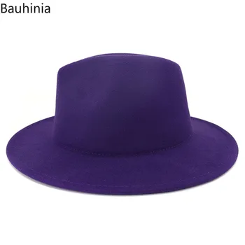 Na zewnątrz purpurowe, wewnątrz żółty Patchwork Panama wełniany filc фетровая kapelusz z klamrą paska kobiety mężczyźni szerokim rondem partia трилби karty kapelusz