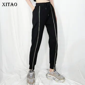 XITAO odzież damska spodnie 2020 jesień elegancki, elastyczny pas paski koronki małe świeże codzienne długość całkowita spodnie ZP2890