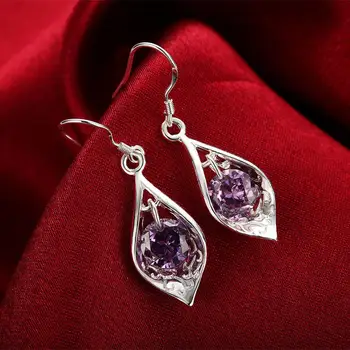 INALIS Water Drop romantyczne kolczyki-krople dla kobiet fioletowy przezroczysty sześciennych Cyrkon kobiet miedziany kolczyk Jubileuszowa moda biżuteria