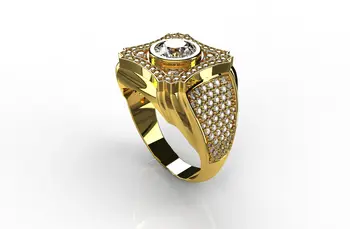 18K Yellow Silod Gold Ring for Women Hiphop/Rock Party Diamond Fine Jewelry for Luxury Anniversary Gold Cocktail Rings Women
