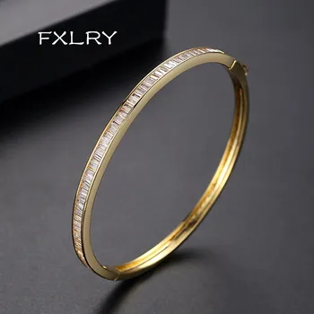 FXLRY nowy biały /złoty kolor bransoletki miedzi CZ kwadratowe kryształki nawleczone razem moda urok Czarownicy bransoletki dla kobiet