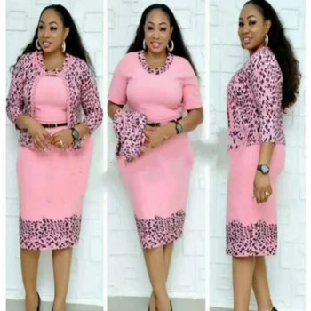 Stylowa lady L-4XL Office Africa Dress 2019 Women Summer Half Sleeve Elegant Pink Plus Size Work Office Lady 2 Piece Dress