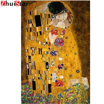 Pełna kwadratowy Diament 5D DIY Diament malarstwo Gustav Klimt Pocałunek Haft Krzyżem rhinestone mozaika, malarstwo wystrój XY1