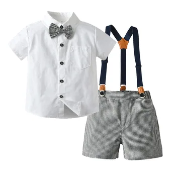 Odzież Dziecięca Chłopiec Koszula Z Krótkim Rękawem Strój Zestaw Biały Dziecko Urodziny 2021 Mały Dżentelmen Garnitur