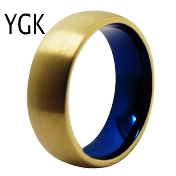 YGK dekoracje ślubne matowy Złoty powierzchnia niebieski wewnątrz wolframu pierścienie dla mężczyzn narzeczony ślub zaręczynowy Jubileuszowa pierścień