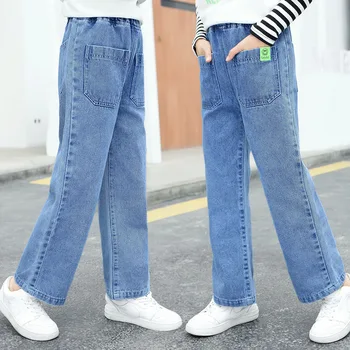 Girls Jeans 2021 nowe dziecięce spodnie dorywczo stałe dżinsy All-match dla dzieci spodnie modne proste spodnie dla młodzieży, odzież 14 lat