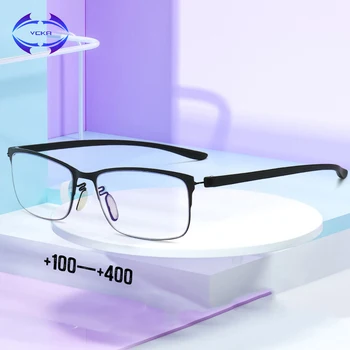VCKA Square Anti-blue light okulary do czytania kobiety mężczyźni Antifatigue komputer optyczny metal retro starczowzroczność okulary +100 do +350